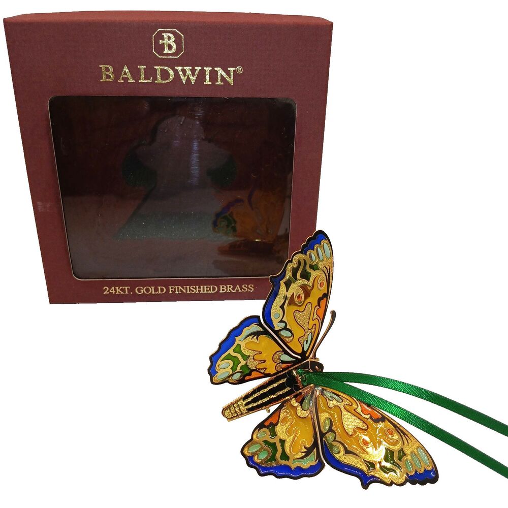 Baldwin Madame Butterfly Christmas Ornament Brass 24Kt Gold Finish with Box 2006